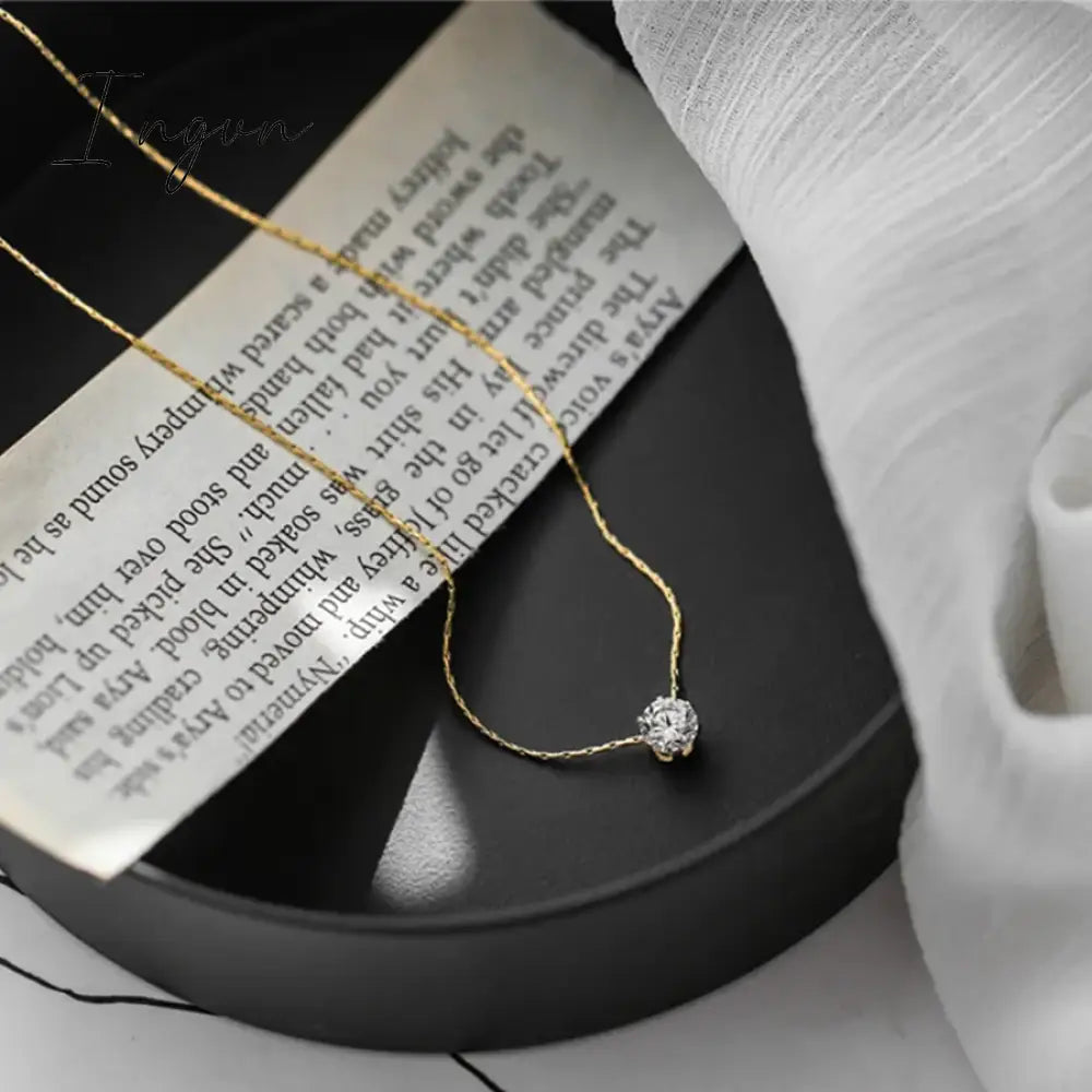 New Trendy Simple Bling Zircon Pendant Necklace for Women Exquisite Stainless Steel Chain Sweet Elegant Party Jewelry Gifts