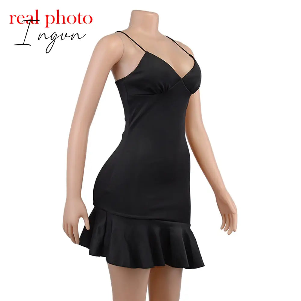 Ingvn - Spaghetti Straps Ruffles Mini Dress Club Party Elegant Sleeveless Slip Women's Summer Sundress Outfits Holiday