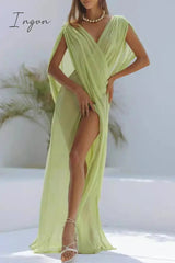 Ingvn - Sexy Solid Color See-Through Slit Swimwears Cover Up