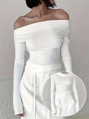 Solid Cowl Neck Tie Back T-Shirt, Casual Long Sleeve Top For Spring & Fall, Women's Clothing