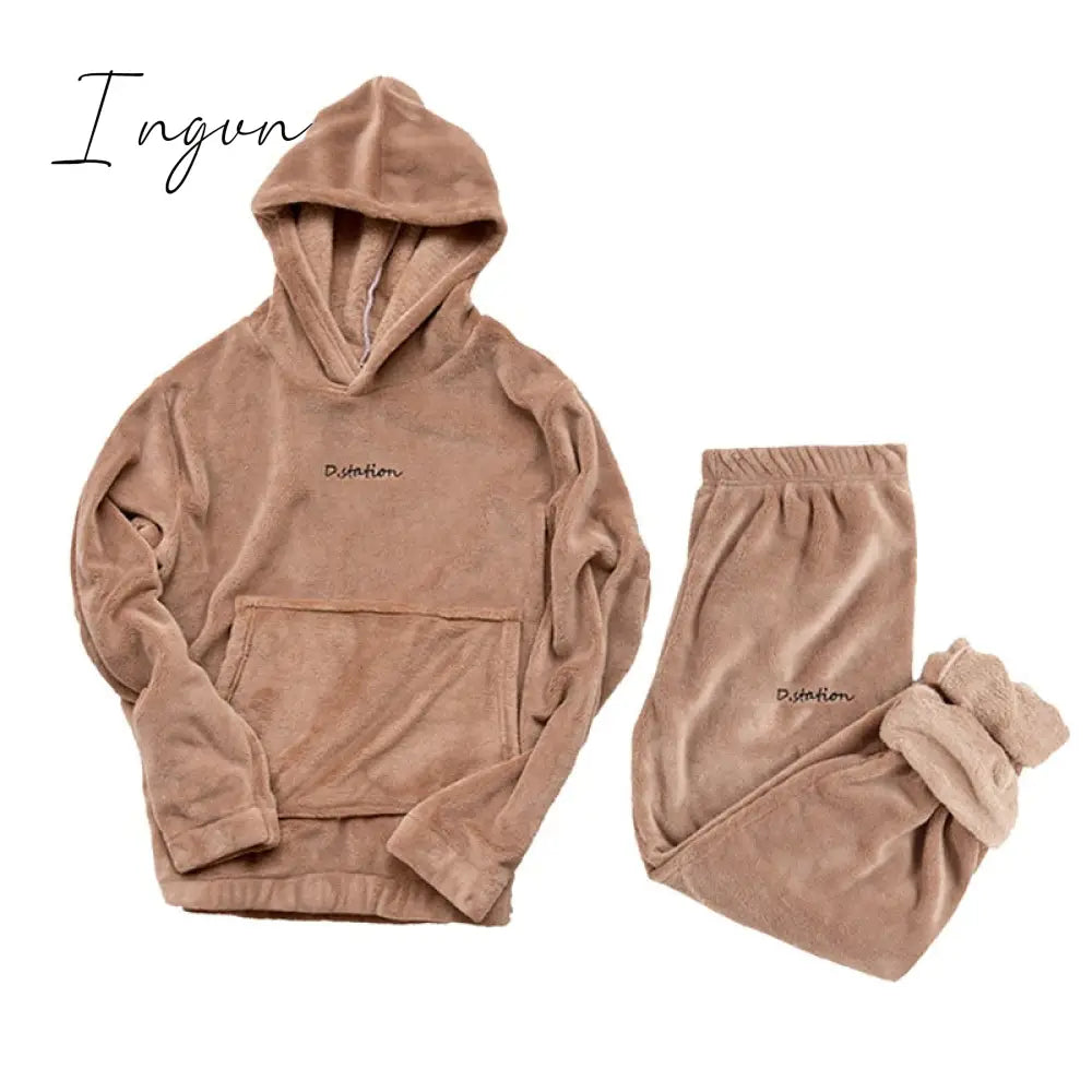 Ingvn - Women Winter Pajamas Set Dropshipping Warm Homewear Winter Sleepwear Female Flannel Pajamas Home Pants Warm Home Clothes Suit