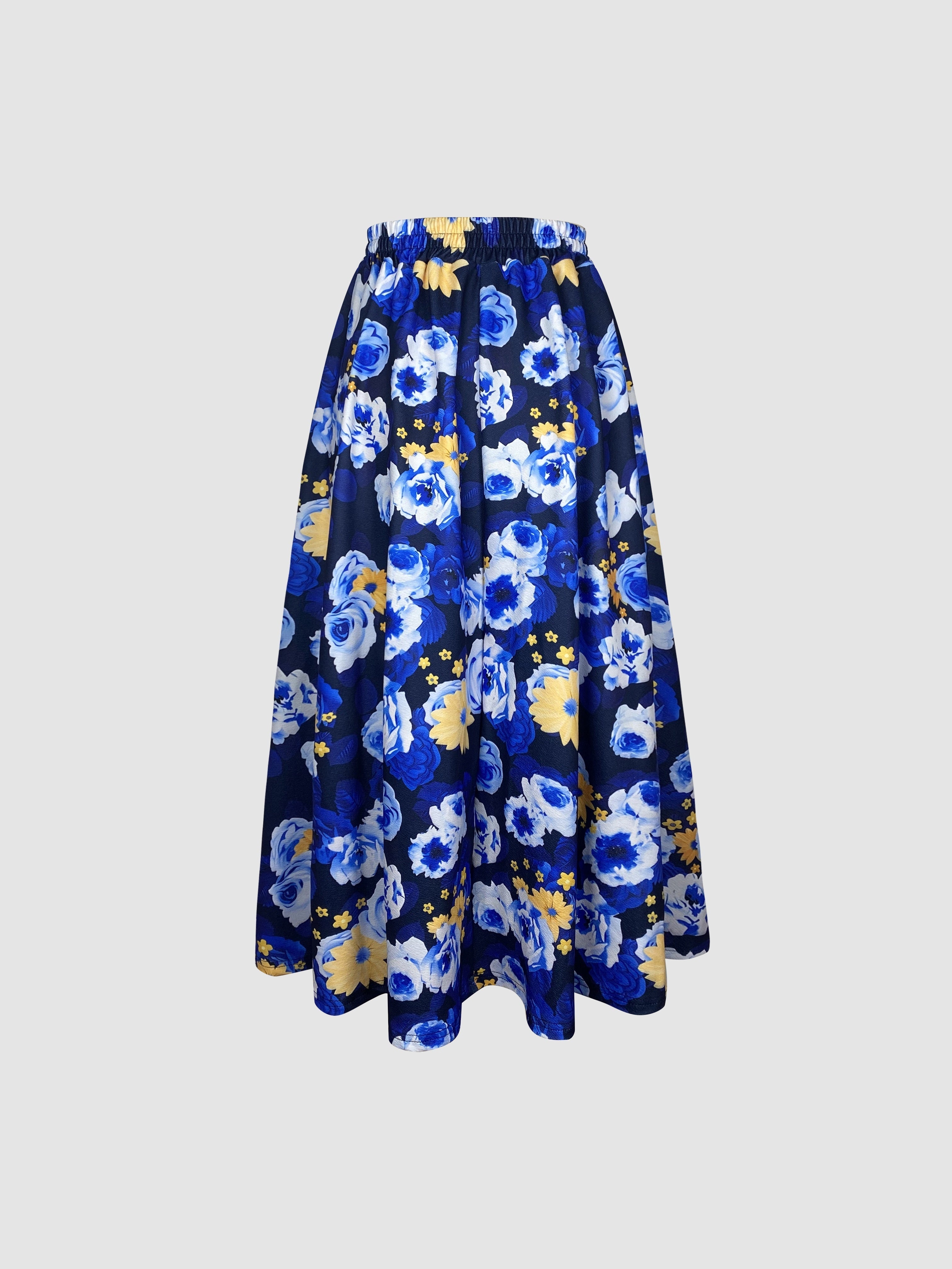 Floral Print Flared Swing Skirt, Elegant High Waist Midi Skirt, Women's Clothing