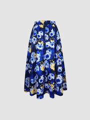 Floral Print Flared Swing Skirt, Elegant High Waist Midi Skirt, Women's Clothing