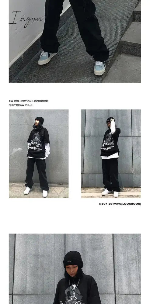 Ingvn - Retro Jeans Women Harajuku Vintage Black Street BF Style Chic College Teens Streetwear All-match Loose Fashion Femme Trousers