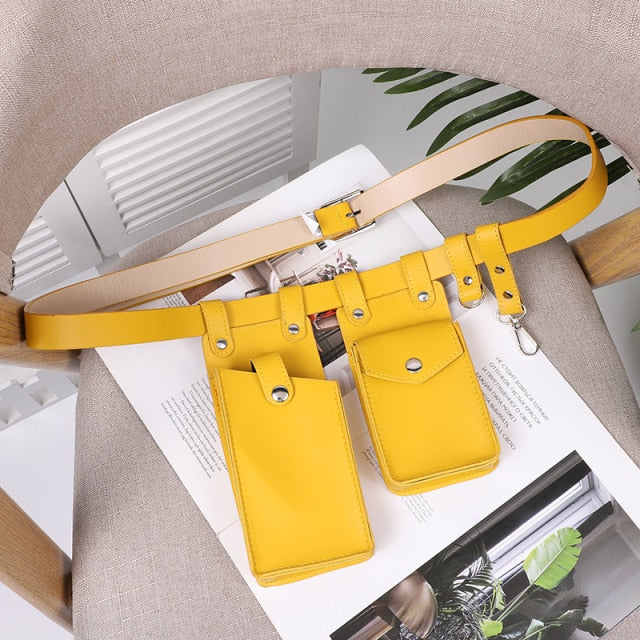 2 Piece Women's Belt Bag Luxury Designer Tactical Waist Bags Female Leather Flap Fanny Pack Shoulder Crossbody Chest Bag Purse