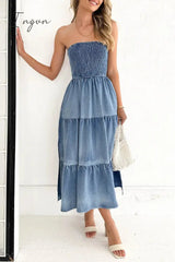 Gradual Change Pocket Slit Strapless Sleeveless Denim Dresses