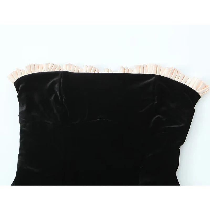 Black Strapless Christmas Dress Sexy A Line Vintage Velvet Party Mini Dresses Elegant Women Dresses