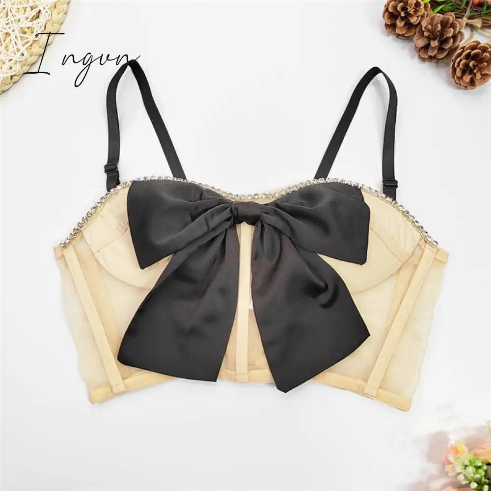 Ingvn - 2023 Summer Sexy Patchwork Diamond Vest For Women V Neck Sleeveless Black Tank Tops Female Summer Fashion New Clothing