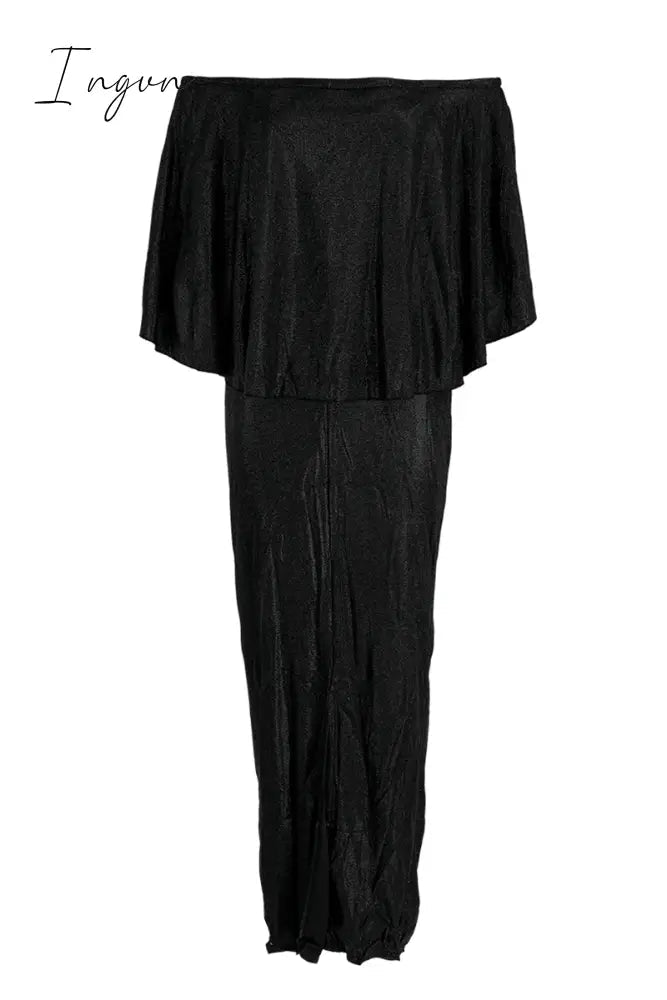 Ingvn - Fashion Sexy Solid Patchwork Slit Off the Shoulder Evening Dress(8 Colors)