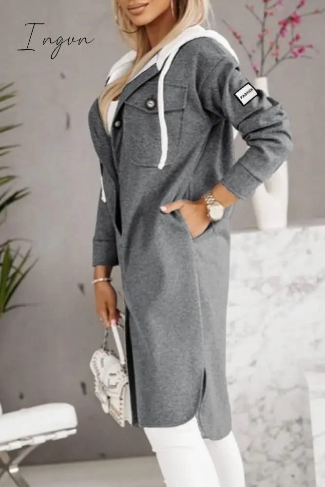 Ingvn - Casual Solid Patchwork Hooded Collar Outerwear