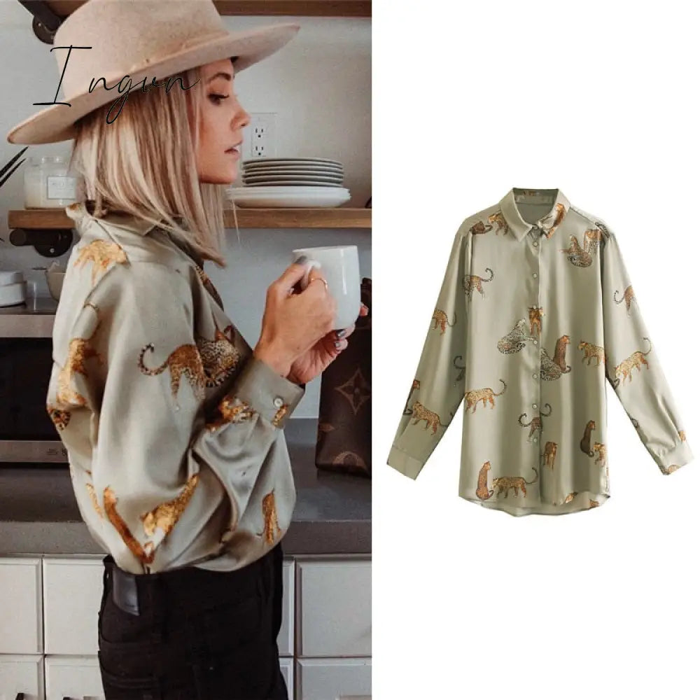 Ingvn - women satin blouse long sleeve zebra print shirts vintage office ladies tops femme chandails fashion blusa de mujer Chandails