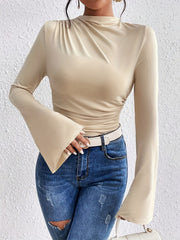 Womens Solid Color Flare Sleeve T-Shirt - Comfortable Crew Neck, Fashion-Forward Casual Style - Perfect for Spring & Fall Wardrobe - Womens Clothing