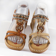 Sandals Women Summer 2026 luxury crystal ladies Open toe Walking shoes printing Soft Elastic Band outdoor Holiday dress shoes