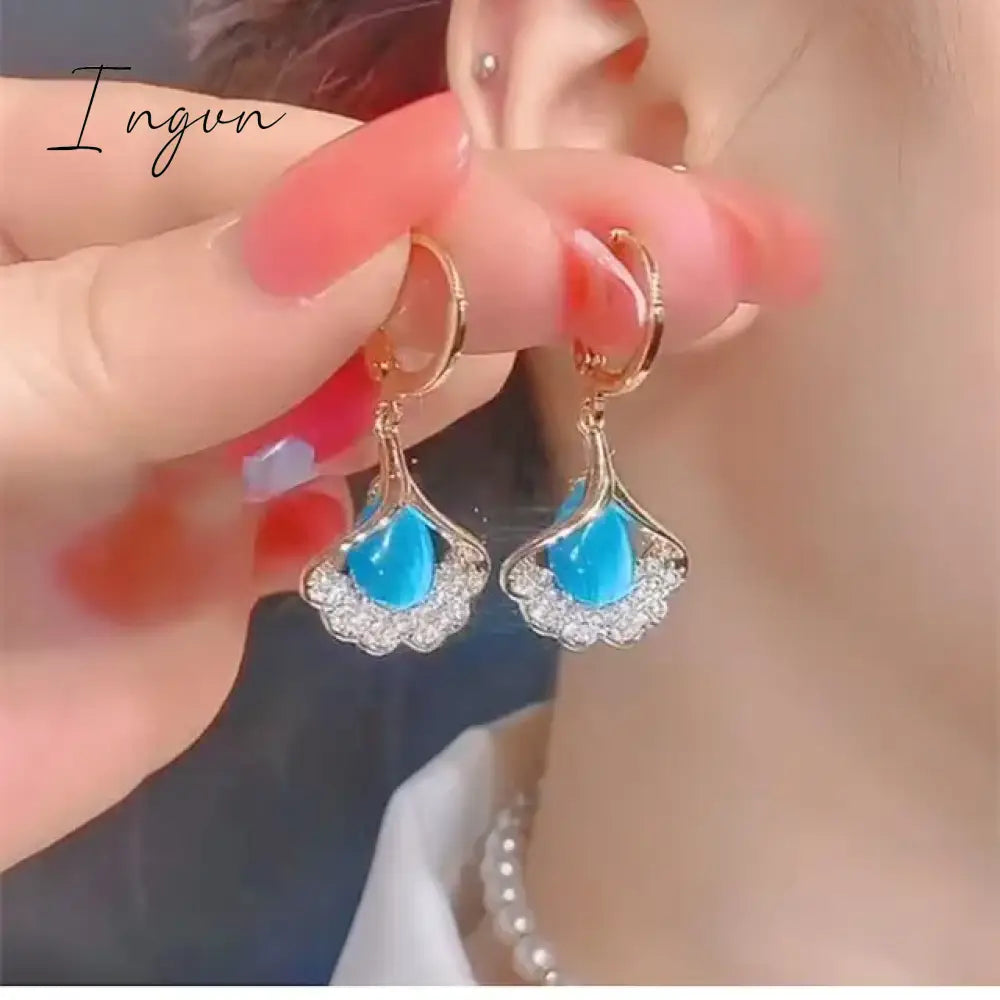 New Purple Crystal Flower Dangle Earrings For Women Girls Shining Zircon Love Heart Waterdrop Earring Wedding Luxury Jewelry