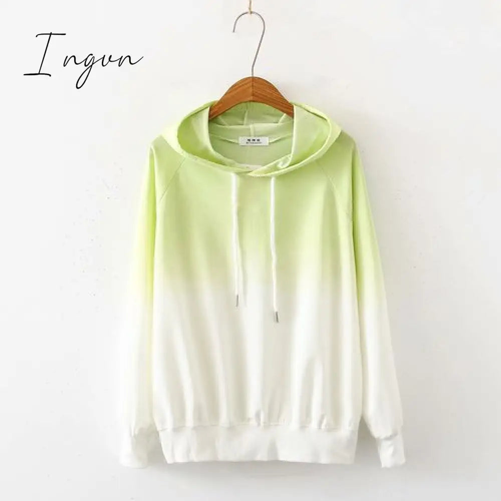 Ingvn - Spring and Autumn New Female Japanese Small Fresh Gradient Long-sleeved Sweatshirt Raglan Sleeves Student Wild Hoodie