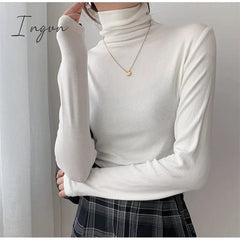 Ingvn - Autumn Women Pullover Tops Female Knitted Sweaters Solid Concise Turtleneck Elasticity Elegant Office Lady Casual All Match