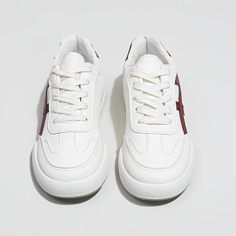 Women's Lightweight & Comfortable Casual Sneakers - Lace-Up, Low Top, Solid Color with PU Cover Upper and Rubber Sole