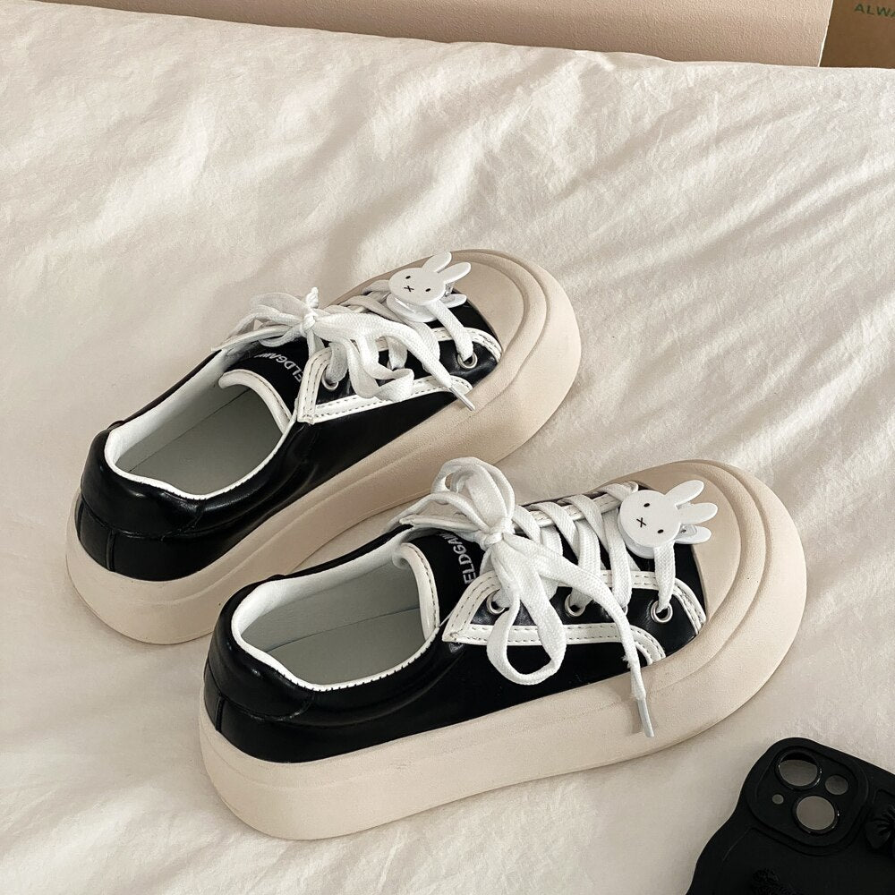 Pphmm Women's Sneakers Thick Sole Shoes Tennis Lace Up Flats Shoes Woman Spring Autumn Chunky Female Sneakers Casual Sports Shoes INS
