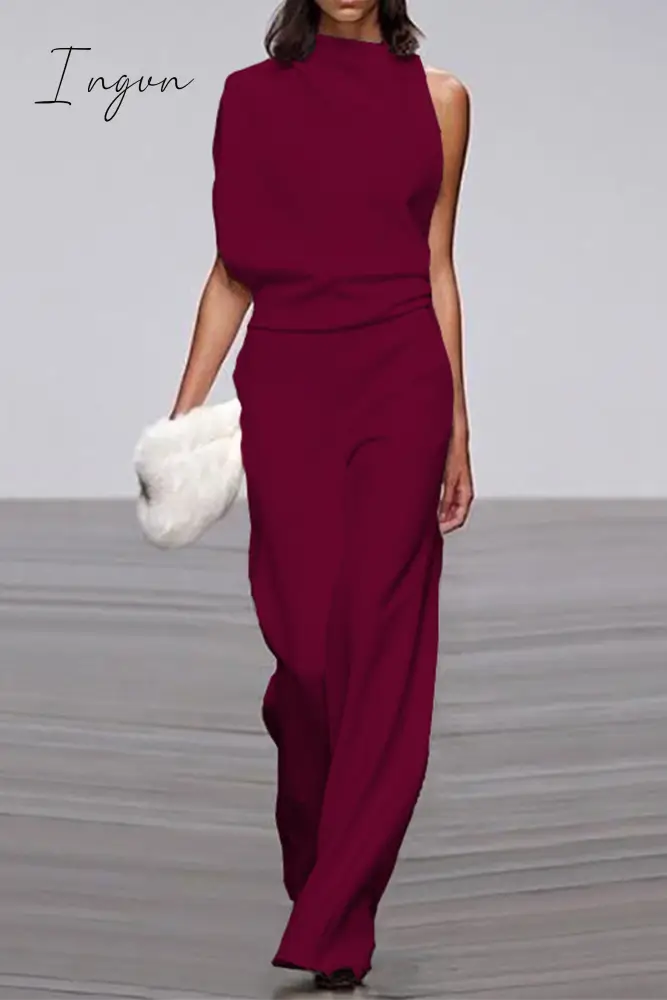 Ingvn - Casual Solid Patchwork Half A Turtleneck Boot Cut Jumpsuits(12 Colors)