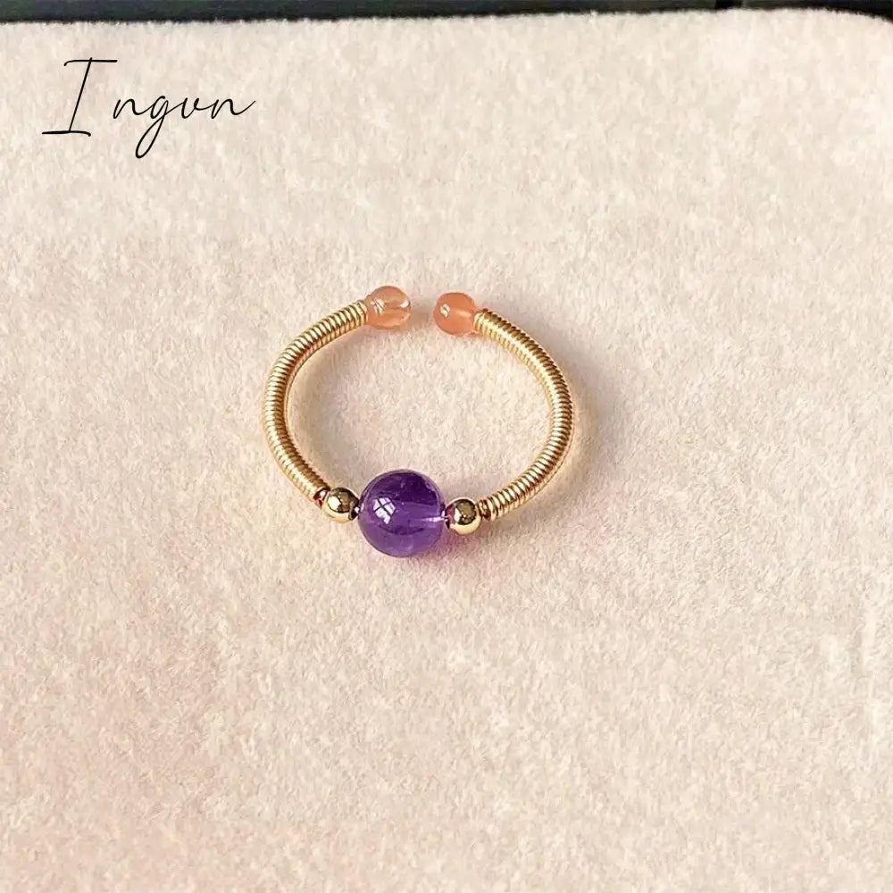 New Fashion Simple Colorful Crystal Natural Stone Opening Ring for Women Exquisite Copper Ring Sweet Elegant Party Jewelry
