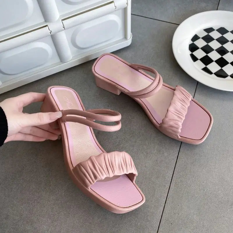 Woman Slippers With Heel Summer Open Toe Slides Outside Shoes For Women Wedge Job Sandals Stylish Waterproof Luxury B
