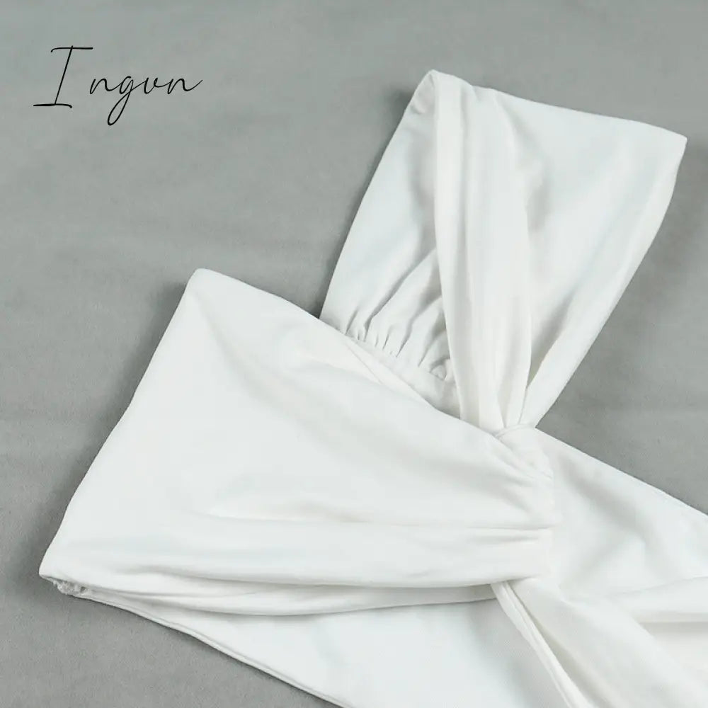 Ingvn - 2023 Fashion Trends Sexy Strapless Wrap Top and Split Maxi Skirts Fall Sleeveless Outfit Two Piece Set Night Club Party Matching Set