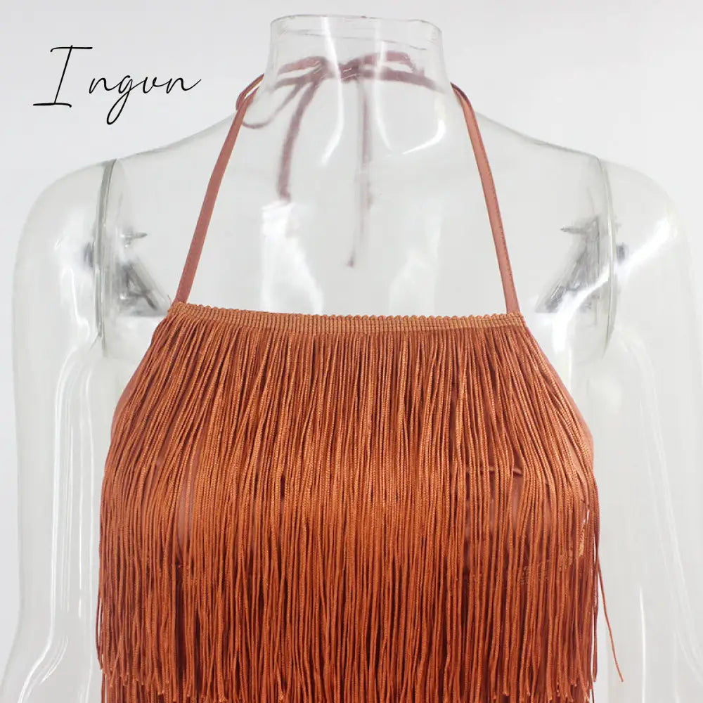 Ingvn - 2023 Trends Tassel Summer Dresses Female Halter Backless Casual Club Mini Dress Sexy Fringe Bandage Bodycon Party Dress Vestidos