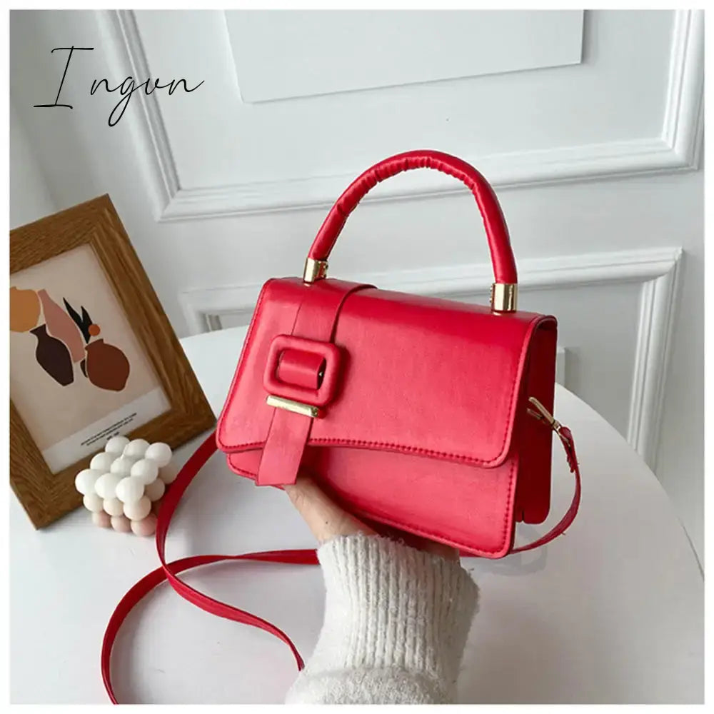 Ingvn - 1Pcs PU Leather Women's Handbags Luxury Designer Female Shoulder Bag 2023 New Fashion Candy Color Small Square Bag Messenger Bag