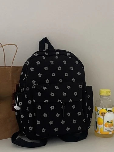 INGVN  Mini Japanese Sweet Floral Print Backpack Casual Y2k Aesthetic Preppy Schoolbags Women Kawaii All Match Backpacks for Students