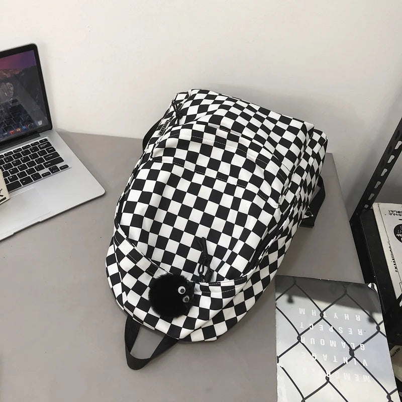 INGVN  Fashion Girls Plaid Backpack Waterproof Leisure Shoulder Bag Women Laptop Mochila Bookbag Travel Rucksack for Female