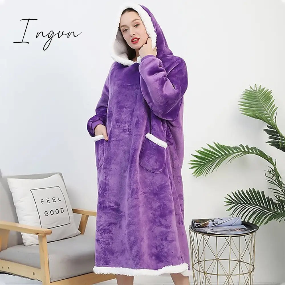 Ingvn - Oversized Wearable Blanket Flannel Thick Soft Warm Long Hoodie Blanket Big Hooded Sweatshirt Hoodie Blanket for Adults Women Girls Teenagers Teens Men Black