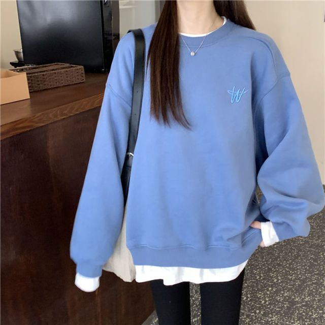 Autumn Winter Girl Korean Version Oversized Hoodies Street Style Letter Embroidery Sweatshirt Fleece Thick Pullover Tops Femmes