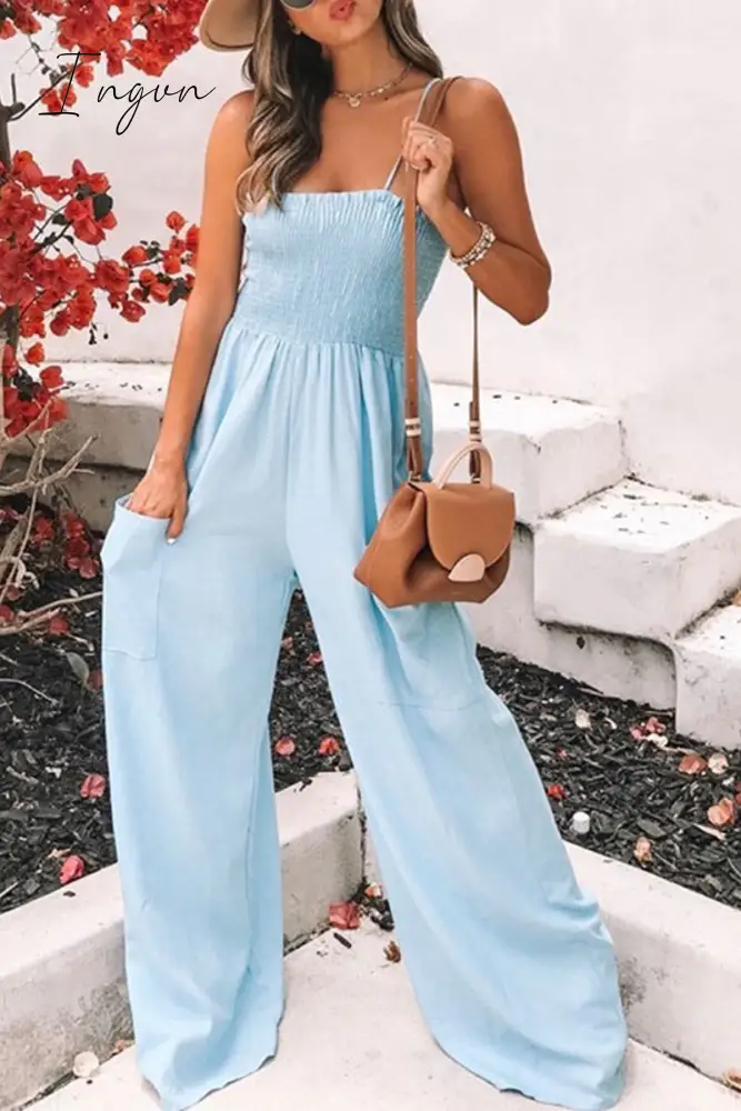 Ingvn - Fashion Living Solid Pocket Spaghetti Strap Loose Jumpsuits(5 colors)