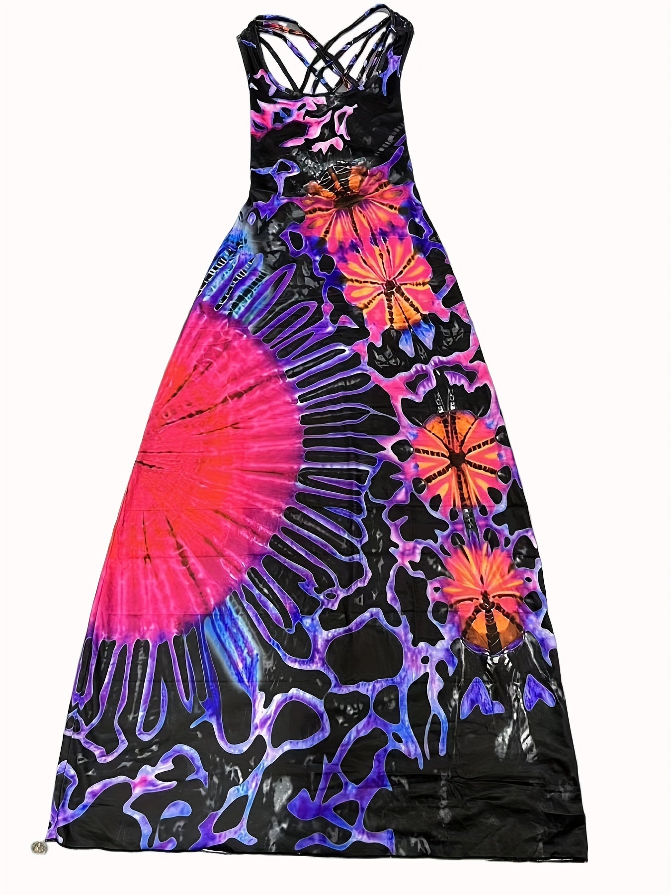 Flirty Floral Print Backless Dress - Stylish Sleeveless Ankle-Length for Spring & Summer - Comfortable Womens Fashion Ideal for Warm Weather Outings