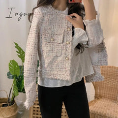 Ingvn - 2023 Trends New Autumn Women Single-Breasted Tweed Jacket High Quality Female Elegant Korean Chic Short Coat