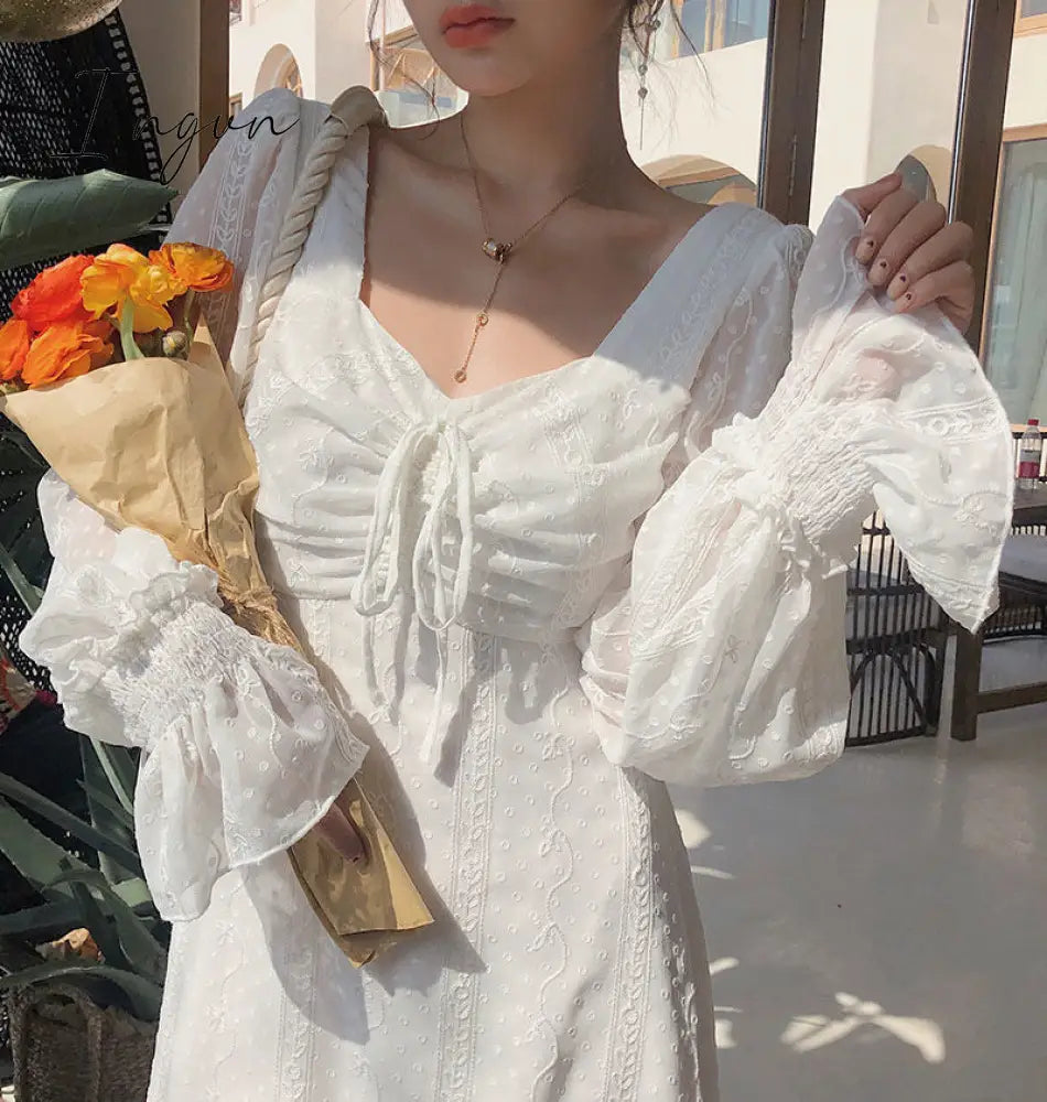 Ingvn - Vintage Fairy Dress Women Elegant Designer Chiffon Dress Long Sleeve French Party Midi Dress Casual Women's Clothing Autumn