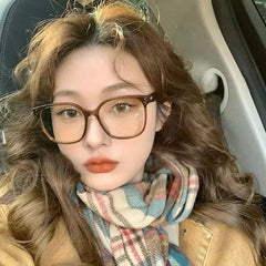 INGVN  Korean Big Square Glasses Frame Women Ins No Makeup Plain Glasses Men Eyewear Cute Decorative Computer Glasses