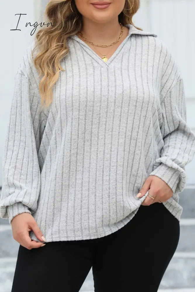 Ingvn - Casual Solid Basic V Neck Plus Size Tops