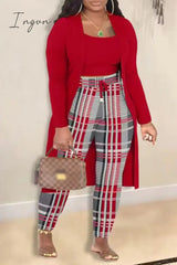 Ingvn - Black White Elegant Print Patchwork Draw String O Neck Plus Size Three Pieces