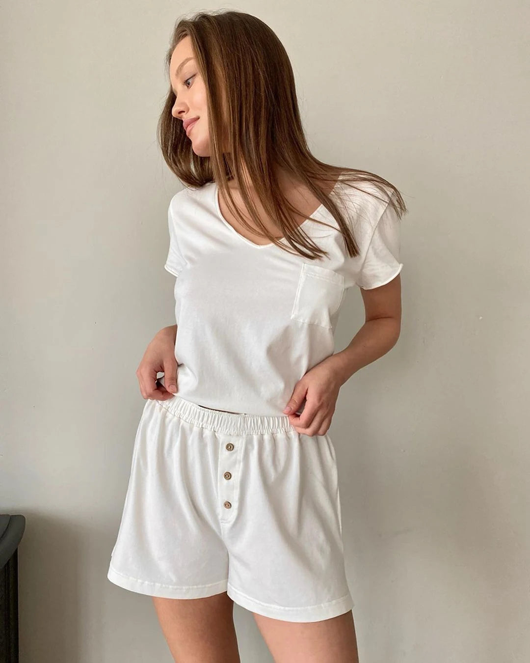 Ingvn  Pajamas for Women Homewear V-neck T Shirt Shorts 2 Pieces Sets Women Outfits Girls Sleepwear Underwear