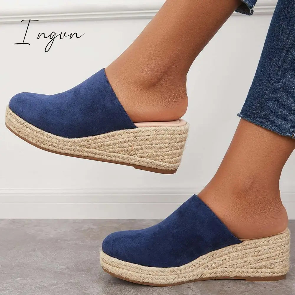 Ingvn - Espadrilles Mule Wedges Slip on Backless Sandals