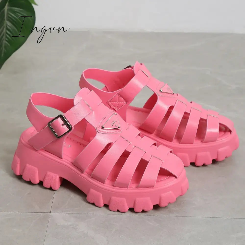 Ingvn - 2024 Fashion Gladiator Women Narrow Band Cross-tied Platform Square Heel Peep Toe Rome Design Sexy Mature Shoes Ladies Female