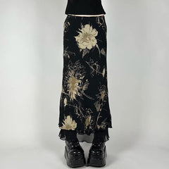 Vintage Floral Print Low Rise Long Skirt Streetwear 90s Slim-fitting Women's Skirts Harajuku y2k Aesthetic Ladies Bottoms