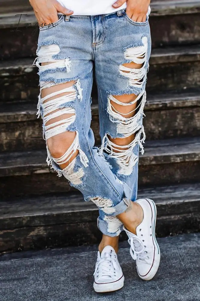 Ingvn - On-trend Ripped Straight Jeans