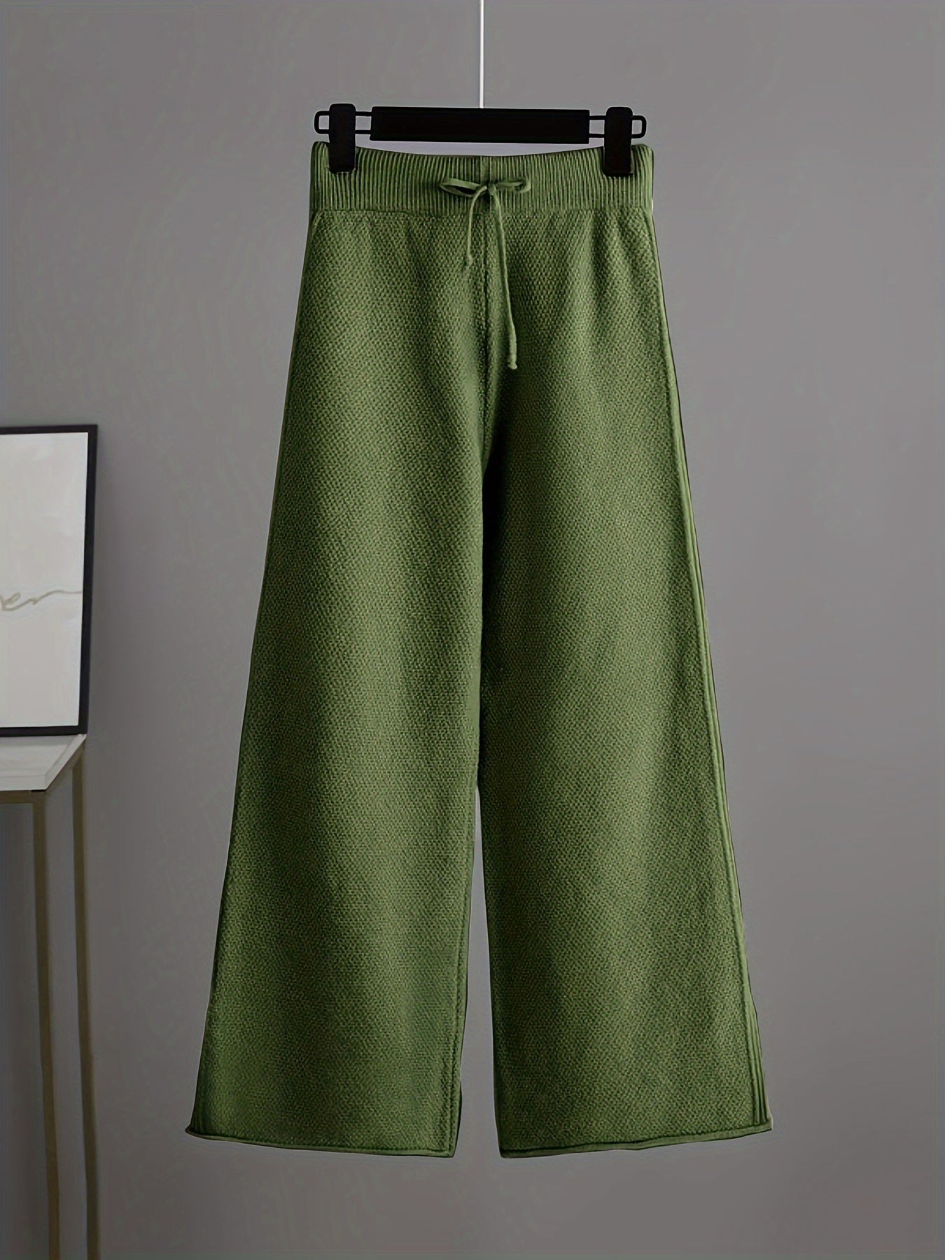 Cozy Knit Pants Set - Soft Long Sleeve Crew Neck Drop Shoulder Sweater, Drawstring Waist Wide Leg Pants, Comfortable Women's Clothing Outfit for Casual Daily Wear - Autumn Winter Fashion Essentials