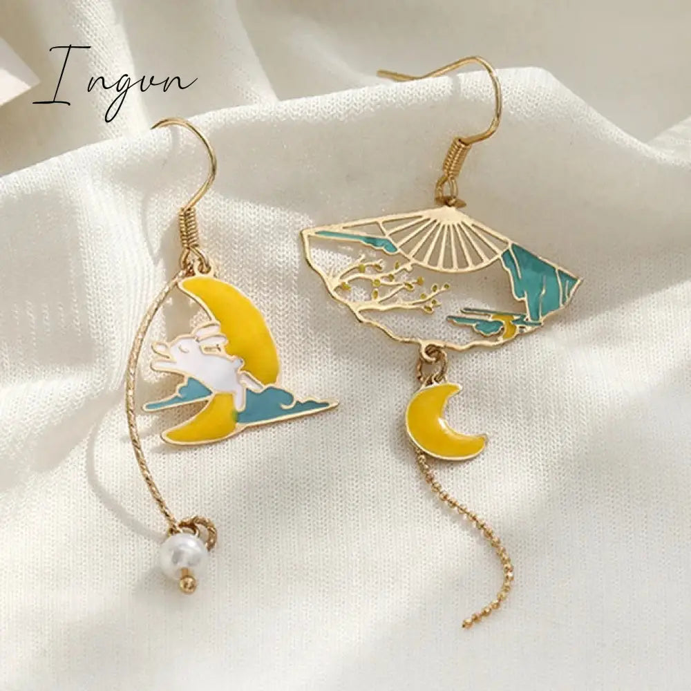 Korean Style Flower Cute Animal Dangle Earrings For Women Moon Stars Kitten Rabbit Balloon Asymmetric Earring Party Jewelry Gift