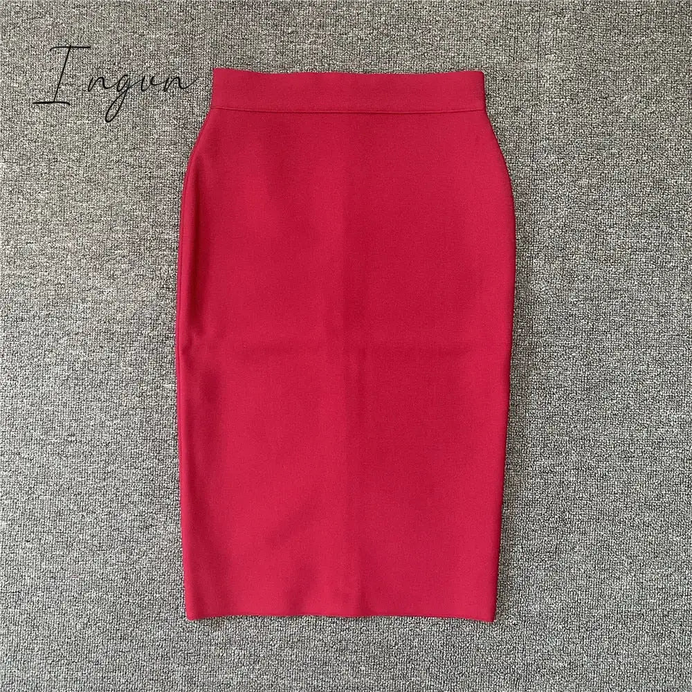 Ingvn - High Quality Women New Rayon Bandgae Skirt Elegant Pencil Skirt Celebrity Sexy Club Party Wear Vintage Vestios
