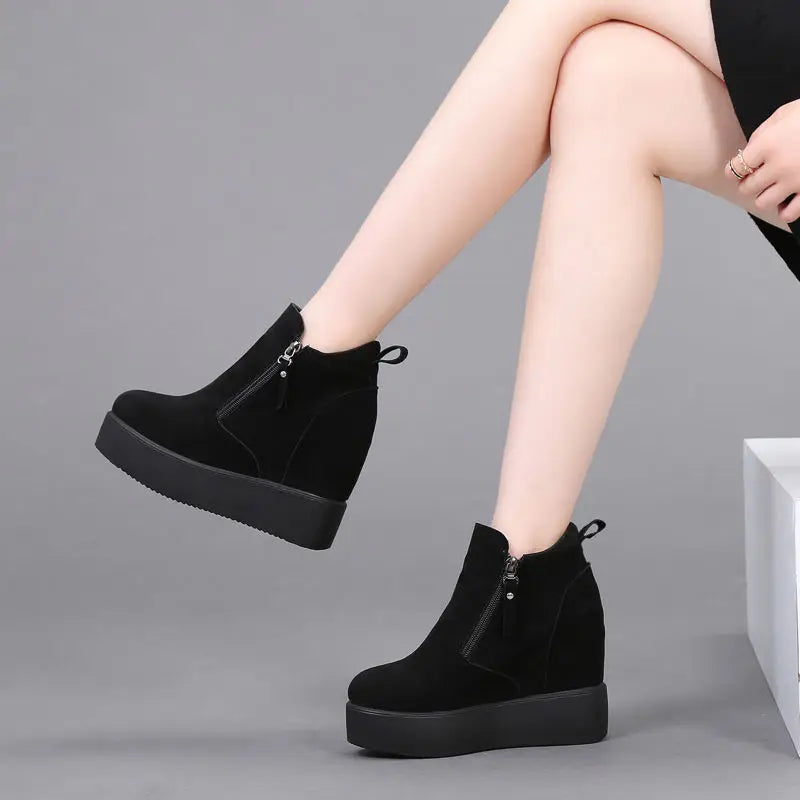 Winter Autumn Wedges Short Boots Women High Heel Snow Boots Short Plush Fur Ankle Boots Increased Internal Female Platform Shoes