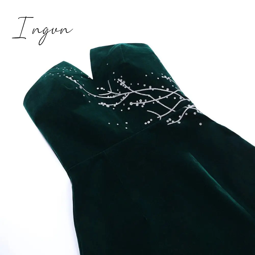 Ingvn - Womens Fall Fashion V Neck Velvet Dress Women Sexy Sleeveless Elegant Fashion Female Clothes Solid Backless Strapless Side Split Dress Black