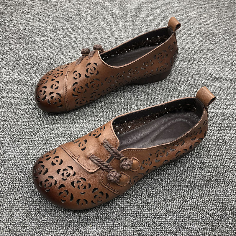 Newly Square Toe Women's Flats Designer Cutout Shoes Ladies Wide Fit Soft Leather Moccasins Female Driving Sneakers